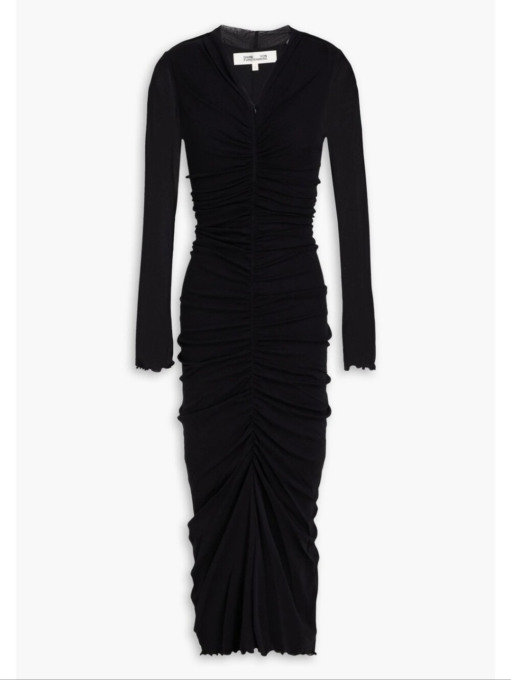 Diane Von Furstenberg Black Ruched Long-Sleeve Midi Dress Xxs Nwt Stunning!$358